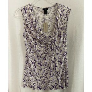 Ann Taylor Factory Top Womens S Leaf Pattern Wrap Sleeveless White Purple New